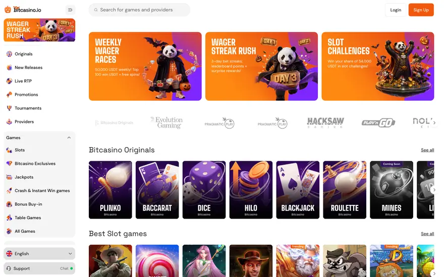 Bitcasino.io casino lobby